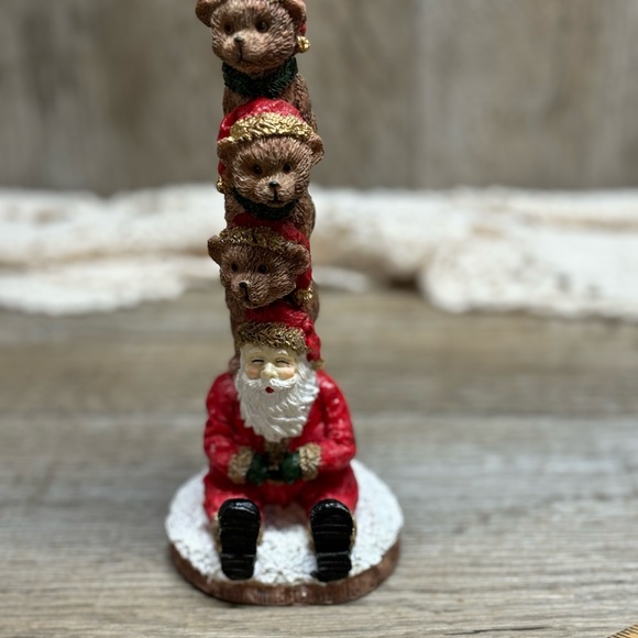 Santa Statue Sitting with 3 Bears on Top Christmas Holiday Decoration - Picture 8 of 12